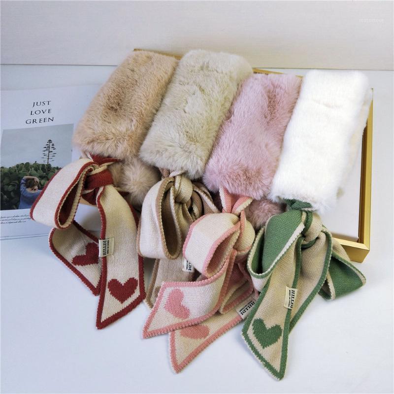 

2020 New Winter White Black Faux Fur Neck Collar Scarf Women Fashion Heart Design Warm Knitted Ring Scarfs for Ladies1