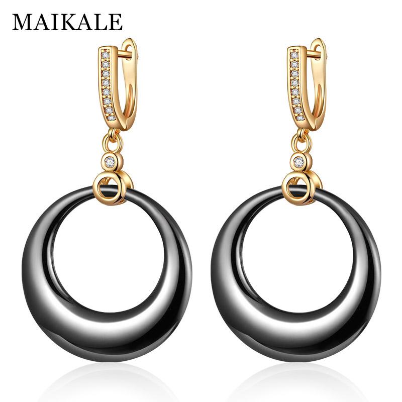 

Dangle & Chandelier MAIKALE Fashion Big Circle Ceramic Drop Earrings For Women Black White Cubic Zirconia Gold Round Earings Charm Jewelry