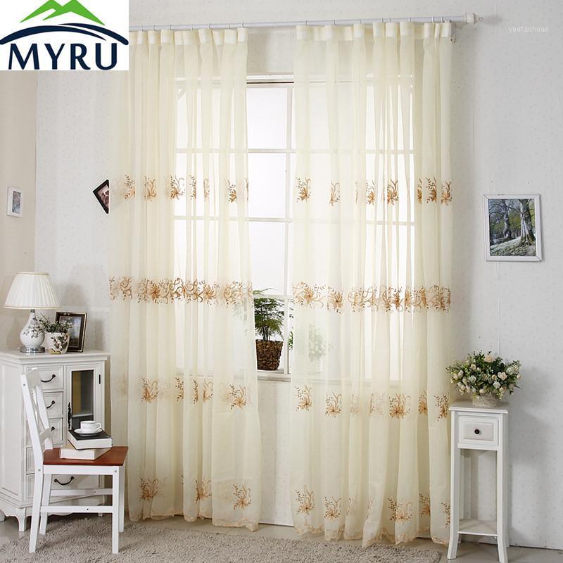 

MYRU Korean Pastoral Curtain Stereo Embroidery Style Beautiful Flower Health and Environmental Protection Printing Curtain1, White sheer curtain