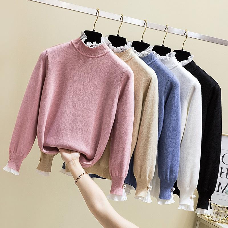 

Autumn Winter Korean Style Sweater Women Half Turtleneck Pullover Butterfly Sleeve Solid Knitted Slim Tops Thick Women Clothes, Black