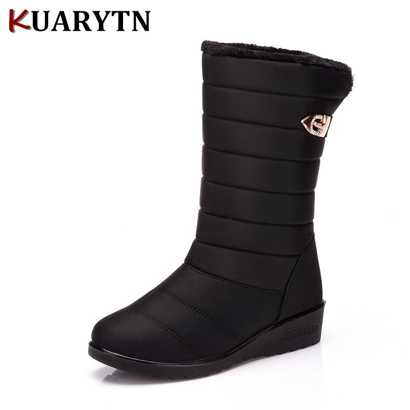 

2020 Winter Women Boots Mid-Calf Down Boots Winter Shoes Woman Plush Insole Botas Female Waterproof Ladies Snow, Black