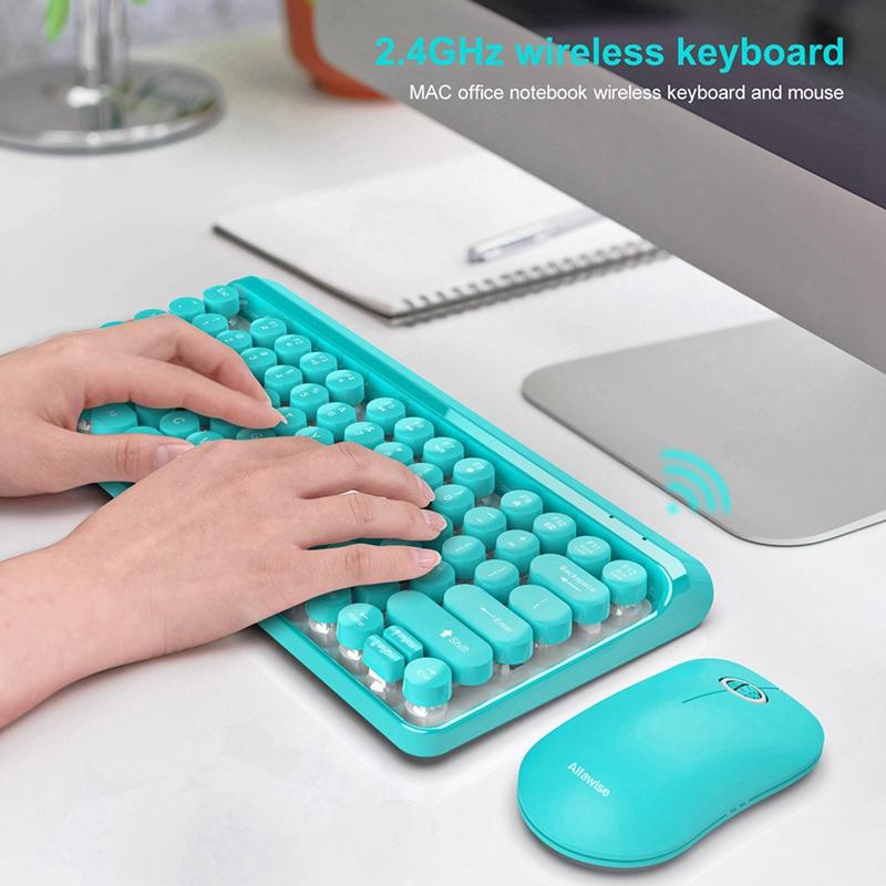 

2.4G Wireless Keyboard Mouse Combo 84 Round Keys Cap Mechanical Keyboard with Ergonomics Mouse Kit for PC Laptop
