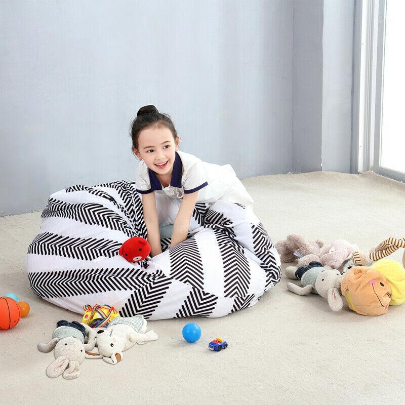 

Stuffed Animal Storage Bean Bag Chair Extra Large Canvas Pouch Stripe Sofa Chair Large Capacity Storage Bag1