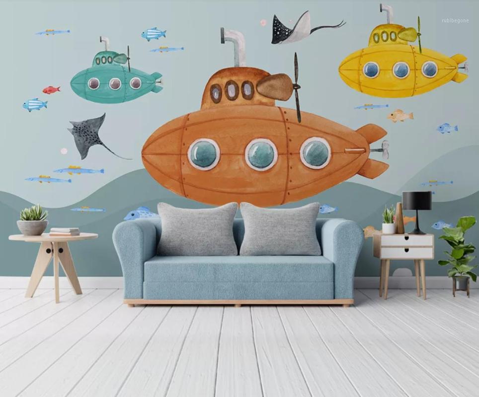 

Tapeta Dziecieca Wall Mural Wallpaper Carton Submarine Sea World Contact Paper Bedroom Wallpaper for Walls Balcony Decorations1, As pic