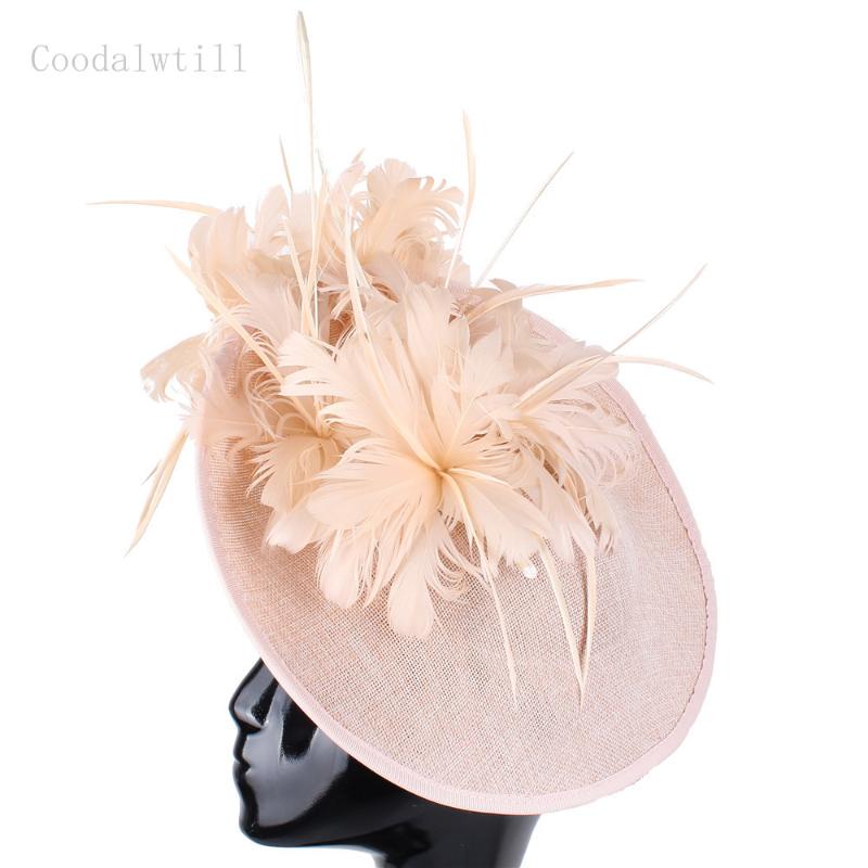 

Imitation Sianamy Formal Big Hat Millinery Wedding Headpiece Fancy Women Fascinator Hat Handmade Elegant Ladies Chapeau, White