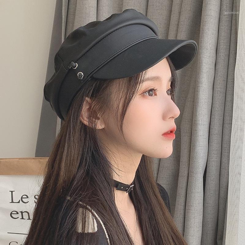 

Boinas Para Mujer Hat Women Autumn and Winter Korean Style Wild Casual PU Leather Berets Caps for Women Cappello Donna Kapelusz1, Black