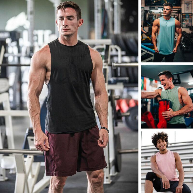 

Gym Men O-Neck Basic Tee Vest Bodybuilding Tank Top Muscle Clothing Fitness Sport Top, Black