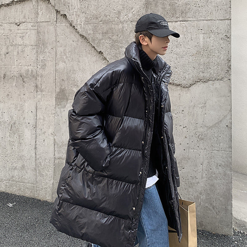 

2021 New Cozy Puffer Men's Jacket Mid-winter Street Fashion Nice Collar Down Thick Long Coat RH7U, Black