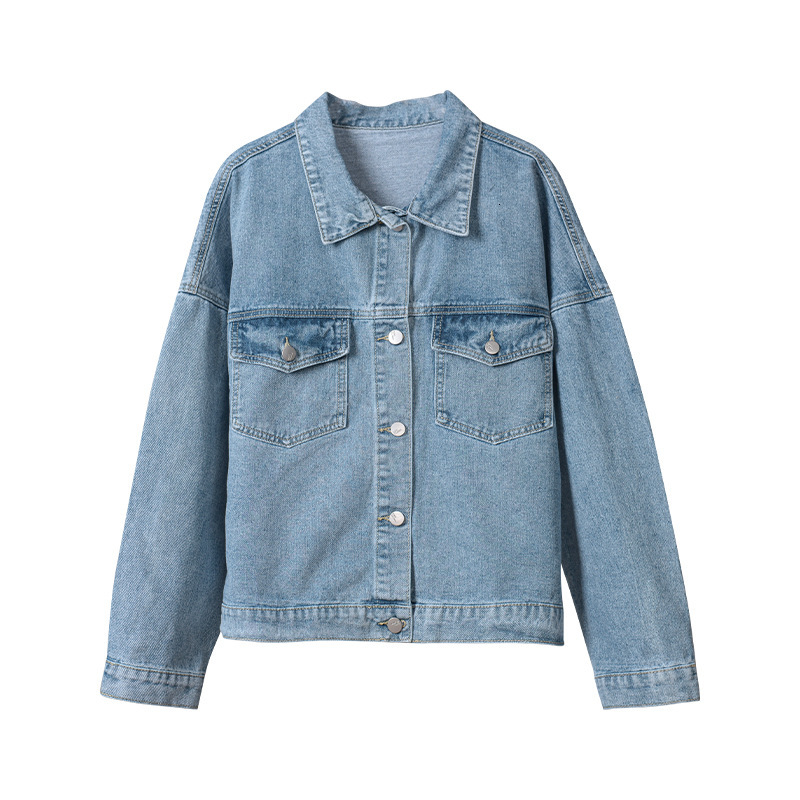 

Spring and New Autumn Female short lapel loosely fashion retro jacket hong kong casual all-match denim coat VAJZ, Blue