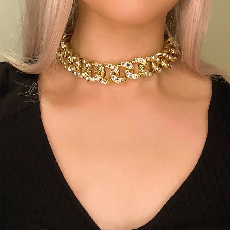 

Chokers Lacteo Bohemian Trendy CCB Chain Choker Necklace For Women Steampunk Shiny Rhinestone Clavicle Jewelry