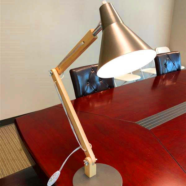 

Hot sale Alightup Classical Mini Fashion Frosted Metal Lampshade and Wooden Bracket Texture Study Table Lamp with Light Source US Plug