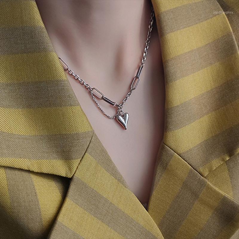 

Vintage Multilayer Heart Choker Necklaces For Women Ladies Gold Color Korea Pendant Necklace Jewelry Drop Chains, Silver
