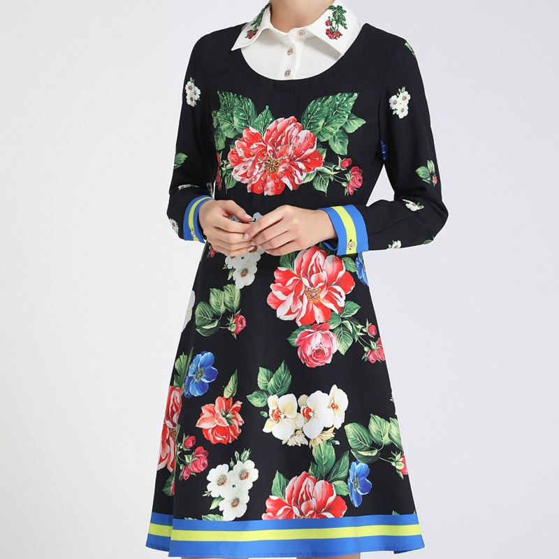 

Background Printing Frizzy Long Sleeves Stylish Temperament Fine-fitting New Fall Dress High Quality Women's Clothes 17df, Multiple