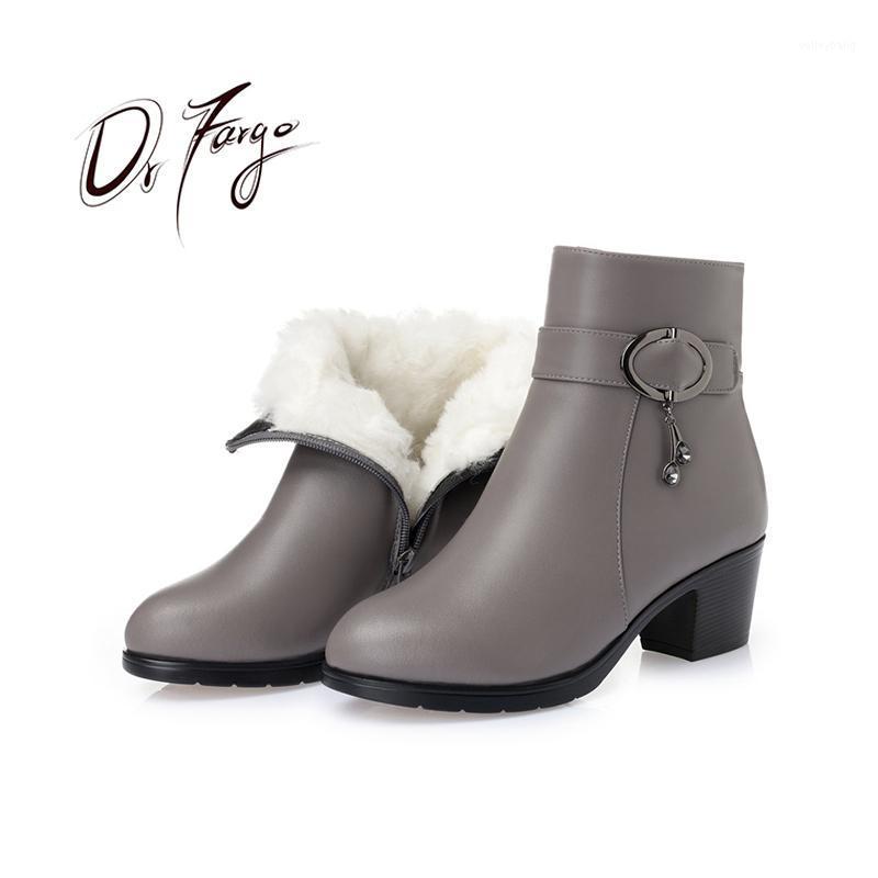 

DRFARGO Genuine Leather Shoes Women Winter Ankle Boots Sheep Plush inside Warm Shoes Round Toe Buckle Zipper Femme Chaussure 421, Lj-905 grey