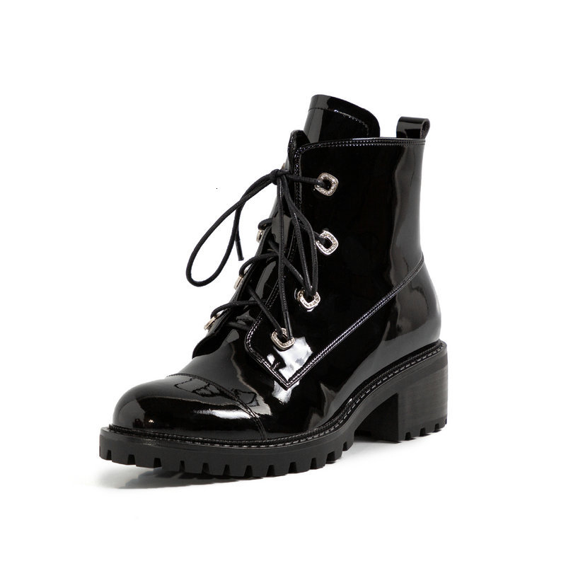 

2021 New Women Ankle Autumn Winter Warm Genuine Leather High Heels Night Club Shoes Woman Zipper+ Cross Tied Motocycle Boots Z3zu, Black