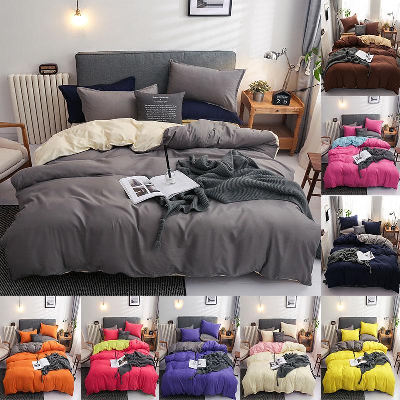 

Bedding set Polyester Solid 4pcs Sheets Duvet cover Pillowcase Simple Linens double bed Queen size bed Sheets set Bedcover1, 80186