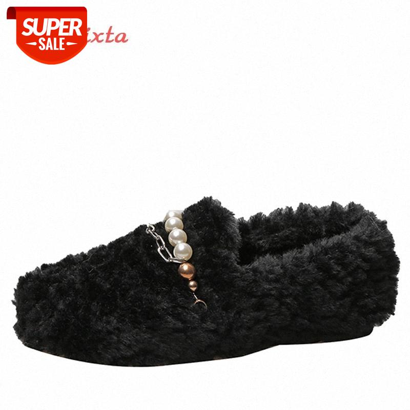 

Aphixta Pearl Chain Winter Warm Plush Shoes Women 2020 Ballerinas Fur Loafers Ladies Flat Shoes Loafer Woman Flats #q79D, Beige