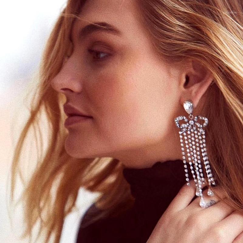 

New Lovely Design Rhinestone Bowknot Tassel Dangle Earings For Women Jewelry Hot Sale Bohemian Statement Earrings Accessories1