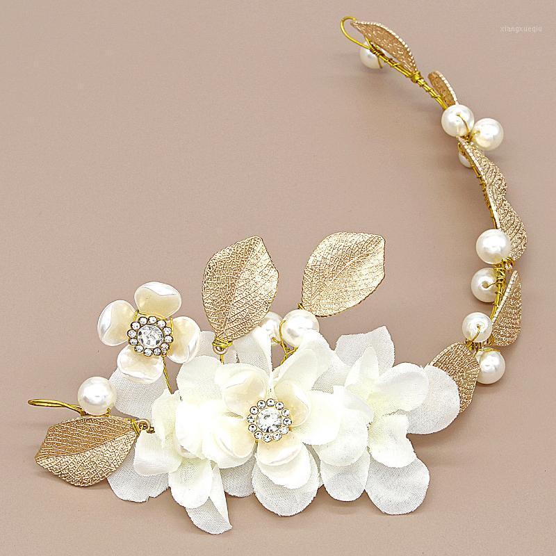 

Hair Clips & Barrettes Bride Wedding Bridesmaid Girls Accessories White Cloth Flower Gold Leaf Soft Chain Hoop Headdress, Golden;silver