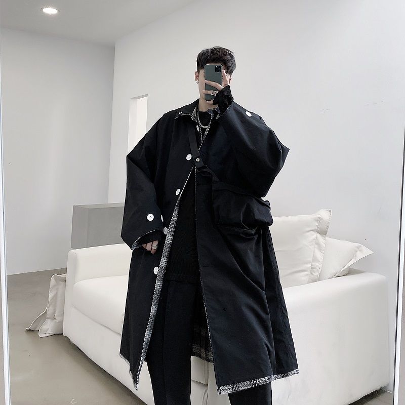 

Male Coat 2021 Autumn Thin New Winter. Pure Double Face. Long Coat. P8E0, Black
