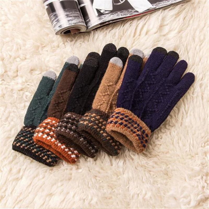 

Women Winter Warm Touch Screen Gloves Full Finger Knitted Thicken Lined Gloves