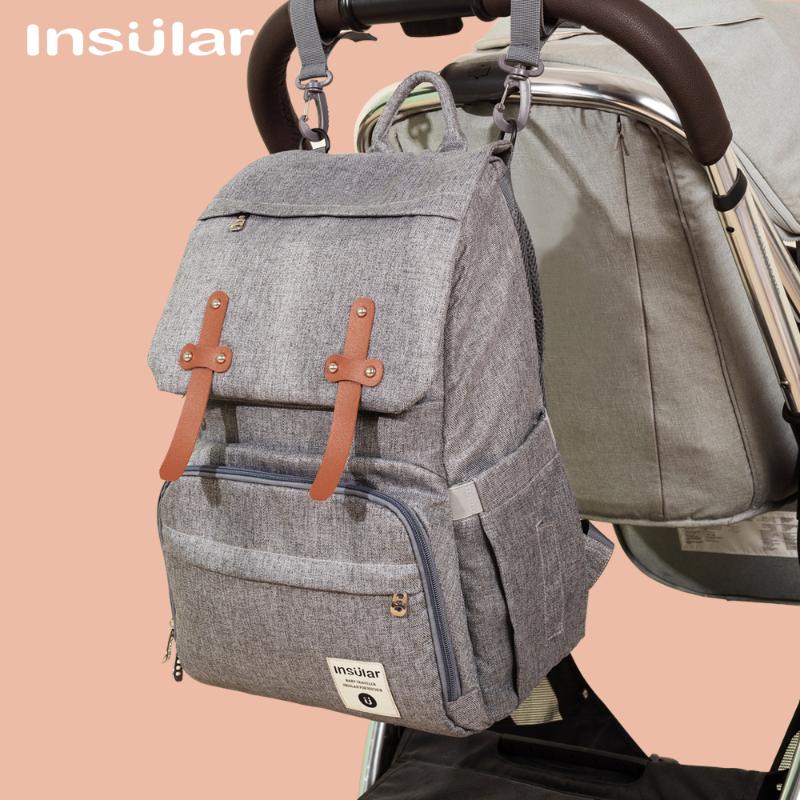 

Insular Diaper Bag for Baby Care Fashion Mummy Maternity Nursing Bag Travel Backpack Designer Stroller Baby Nappy Backpacks, Gray