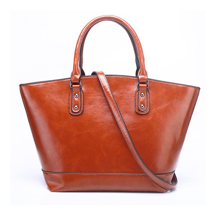 

Women's Bags New Large Handbags Oil Skin Brand Fashion Bag Single Shoulder Shell Bag Big Handbag, Brown