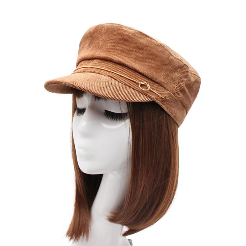 

AETRENDS] Corduroy Felt Army Hats for Women Men Retro Flat Cap Z-6628, Black