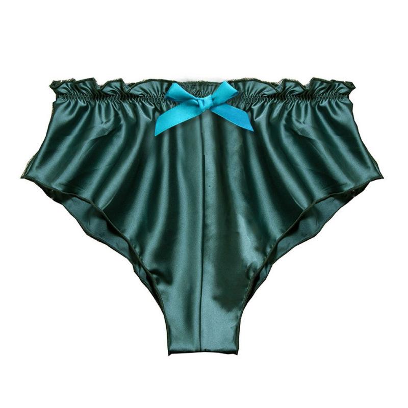 

Stylish Bar Bow Underwear Women Panties Silk Satin Briefs Ropa Interior Sexy Thongs Female Damska Majtki Damskie Bragas Mujer, Green