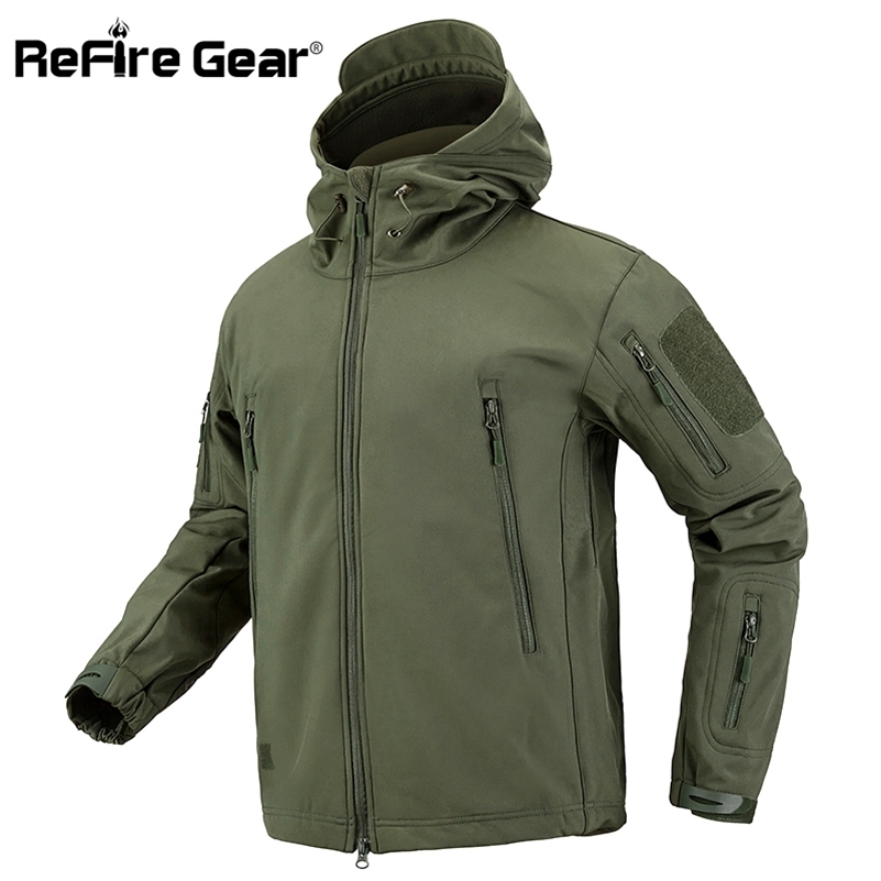 

ReFire Gear Camouflage Military Jacket Men Waterproof Soft Shell Tactical Jacket US Army Clothing Winter Fleece Coat Windbreaker 201104, Cp
