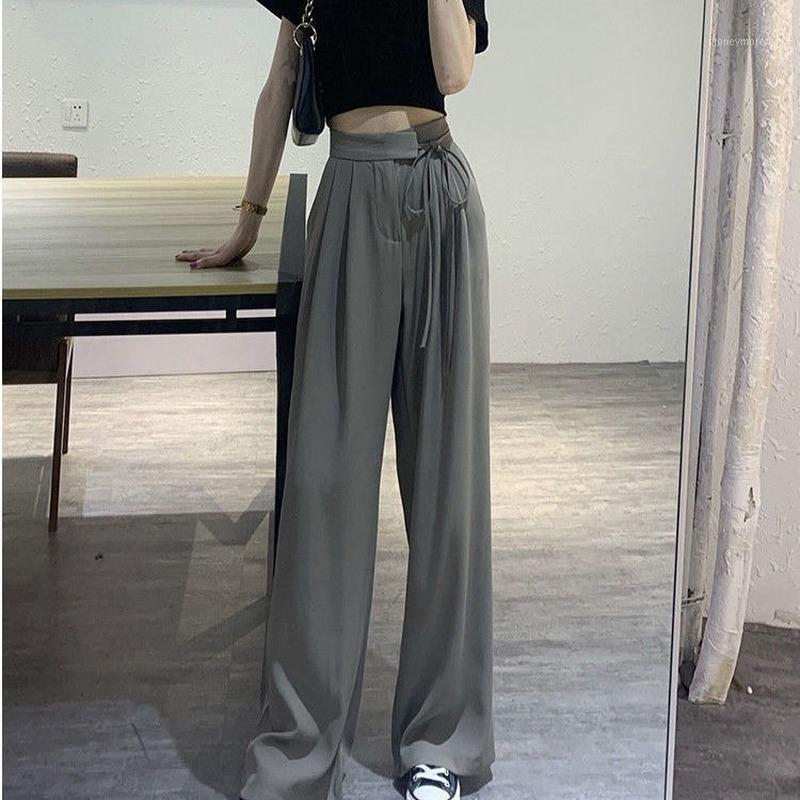 

Wide Leg Pants Women Basic Spring Summer Thin High Waist Straight Loose Strappy Casual Trousers Minimalist BF Style Suit Pants1, Black