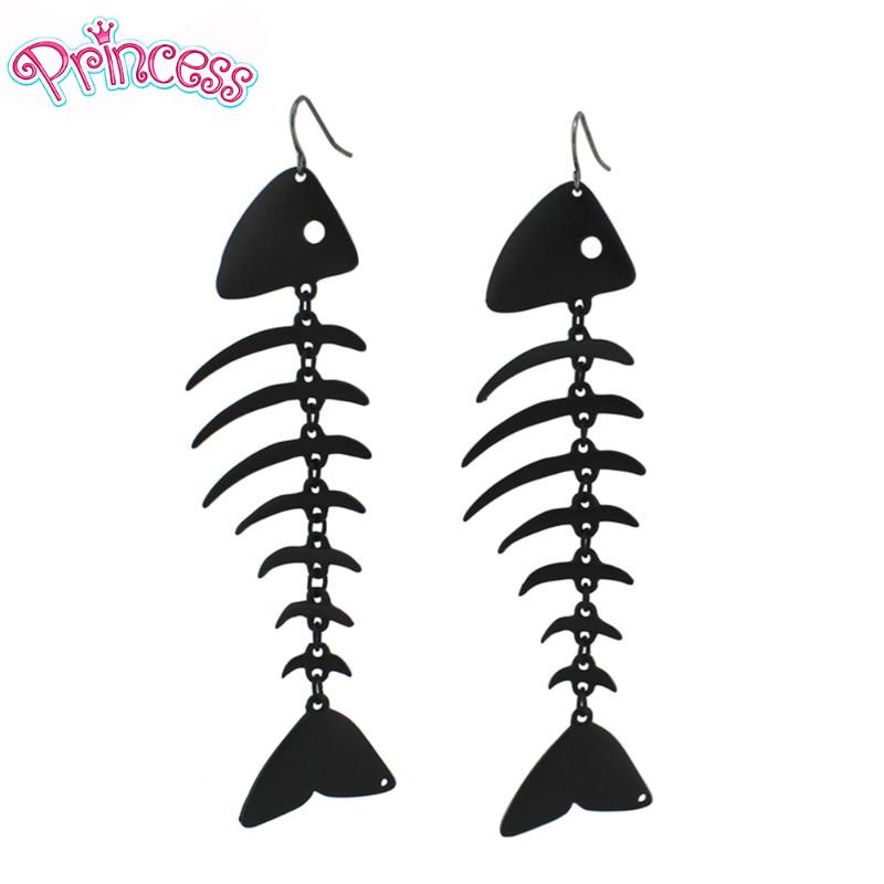 

2020 New Women's Fashion Gold Black Jewelry Unique Fish Bone 4.2" Dangle Long Earring ED46 Wholesale