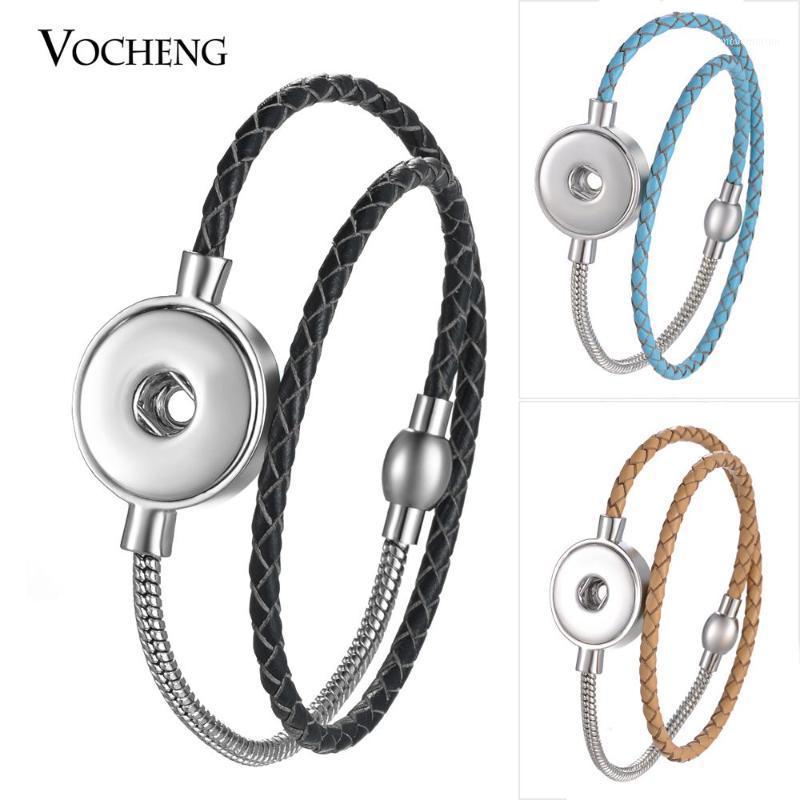 

10PCS/Lot Genuine Leather Bracelet Vocheng Ginger Snap Jewelry Stainless Steel Magnet Clasp for 18mm Button Charms NN-585*101