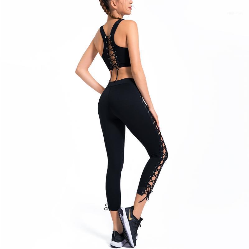 

Sports Wear For Women Gym Bra and Leggings Set Nylon Strappy Hollow Stretch Yoga Clothing Female Fitness Suit Workout Femme1, Blue suit