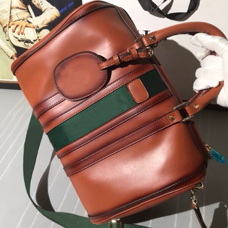 

Designer Travel Boston Bag Men Women Fashion Top Quality Luxury Cylinder Leather Original Handbag Diagonal Cross Bags Size 34*22*18cm, Colour 2