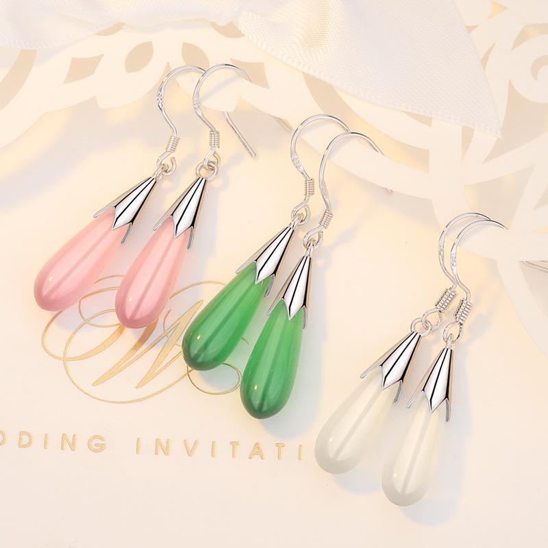 

ZHOUYANG Drop Earrings For Women Mom Waterdrop Pink Green White Cat's Eye Stone Silver Color Wedding Gift Fashion Jewelry KBE0731