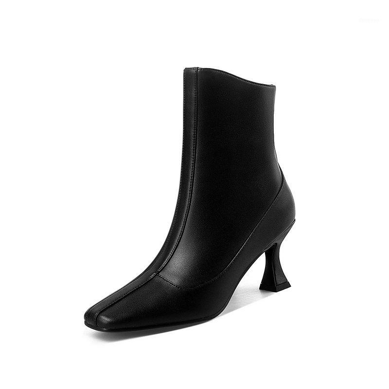 

Women ankle Boots Square Toe High Heels Boots 2021 Autumn Winter Newest Zipper Wedding Party Shoes Woman size 41 42 431, Black