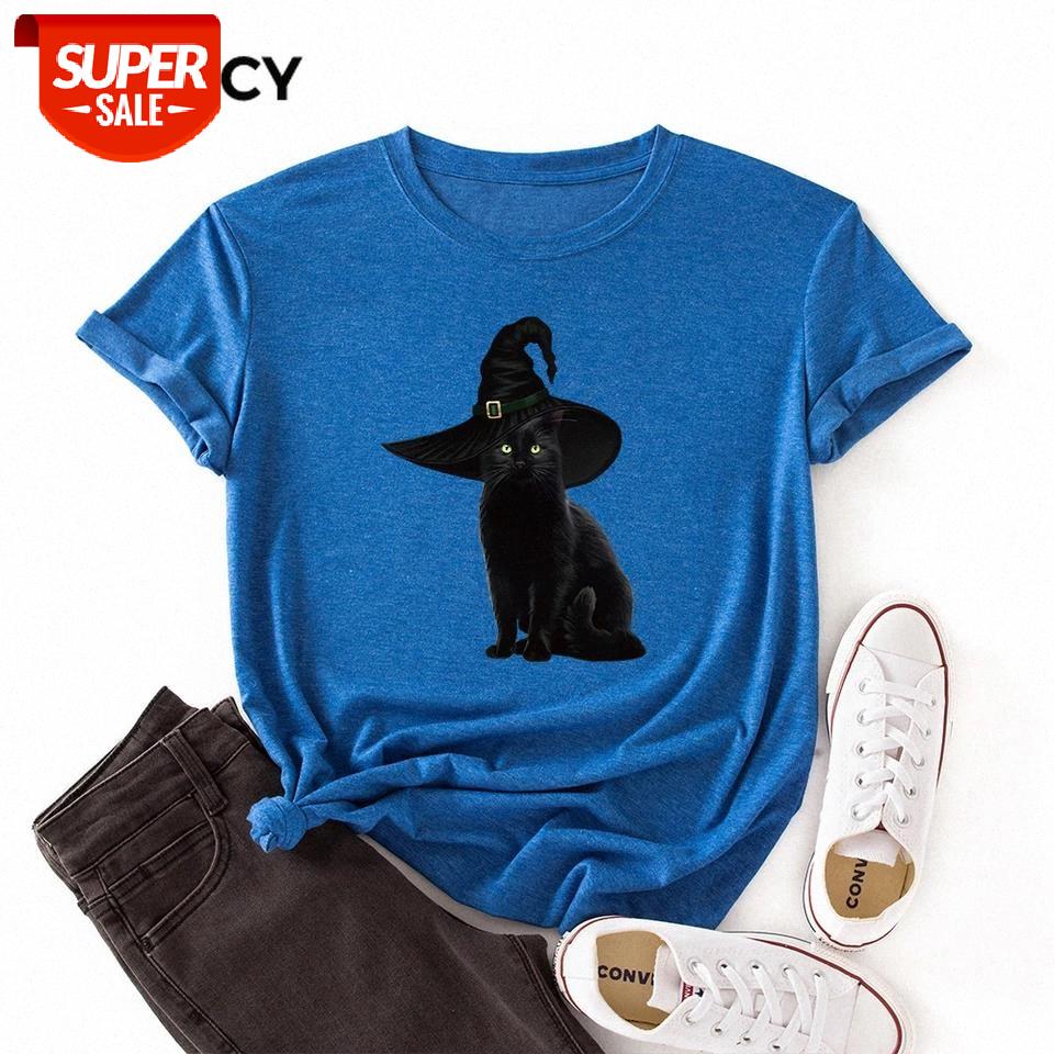 

JFUNCY Plus Size Lady Tshirt Lovely Cartoon Cat Print T-shirt Women Tees Woman Summer Cotton Tops Female T Shirt #r63G, White