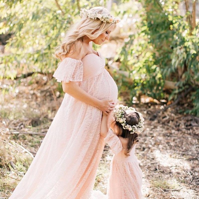 

Maternity Dresses For Pregnancy Lace Pregnant Clothes Maxi Gown Women Wedding Dress Photo Shoot Photography Props Clothing1, Beige