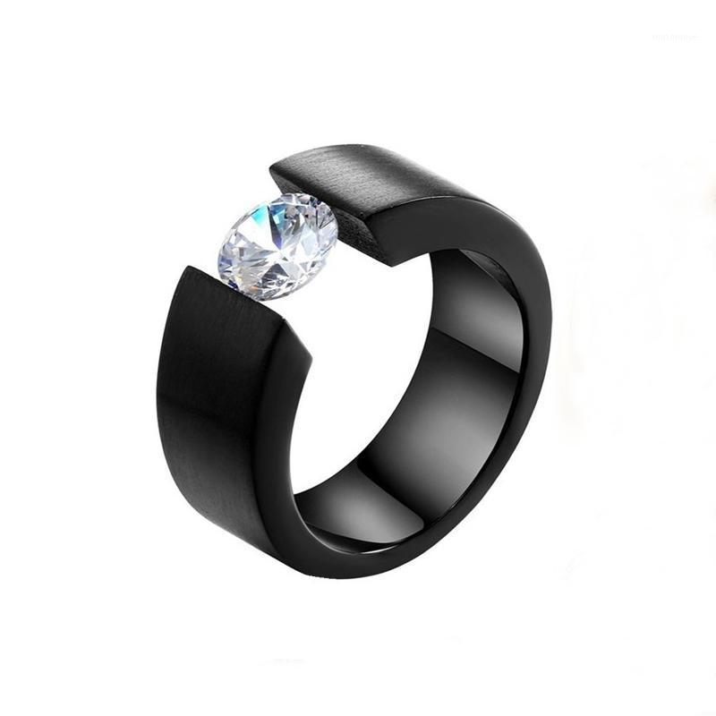 

Fashion Black Stainless Steel Men Ring Luxury 6mm Rhinestones Zircon Rings For Men Accessories Jewelry Wedding Engagement Ring1