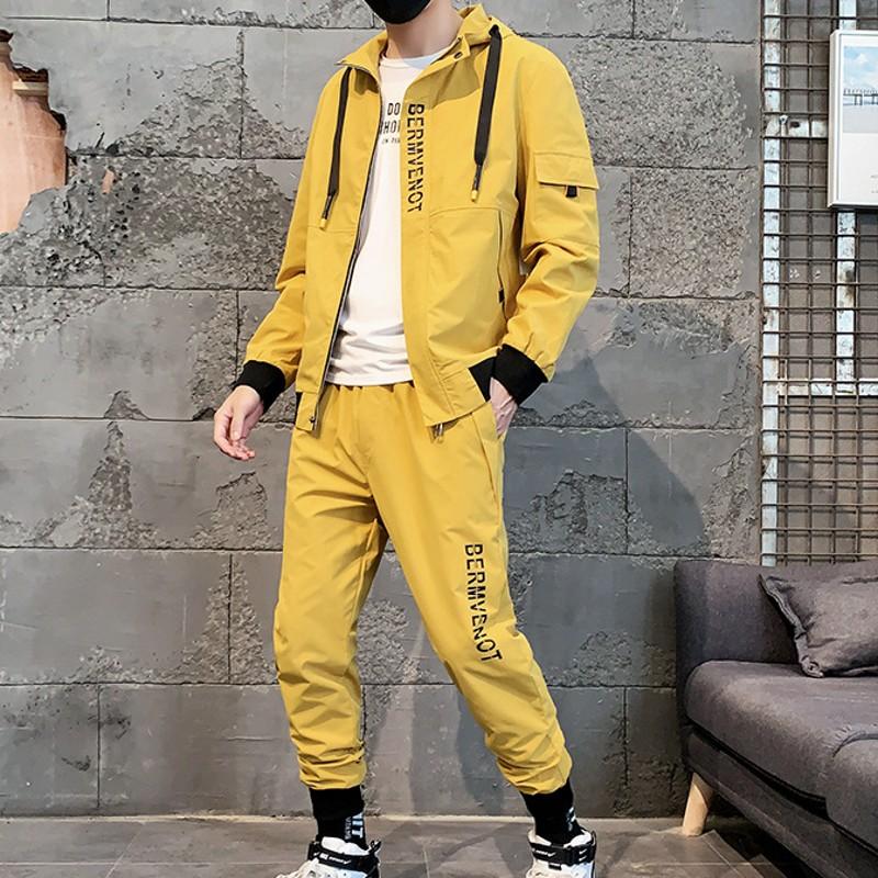 

Men's Hip Hop Tracksuit Set Hooded Jacket+Long Pants Sportswear Two Piece Male High Street Loose Sports Suit For Men Clothing, Black