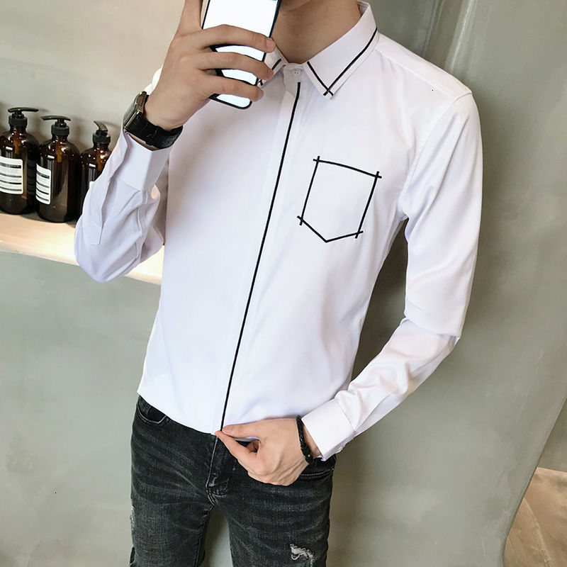 

Male Autumn 2021 New Sheer Embroidered Long Sleeve Shirt Clothing D8HE, White