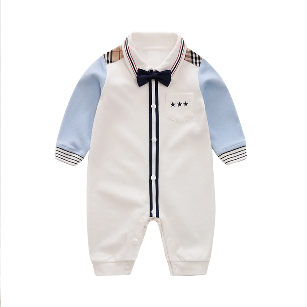 

YiErYing Baby Casual Romper Boy gentleman Style Onesie for Autumn Baby Jumpsuit 100% Cotton LJ201023, Ivory