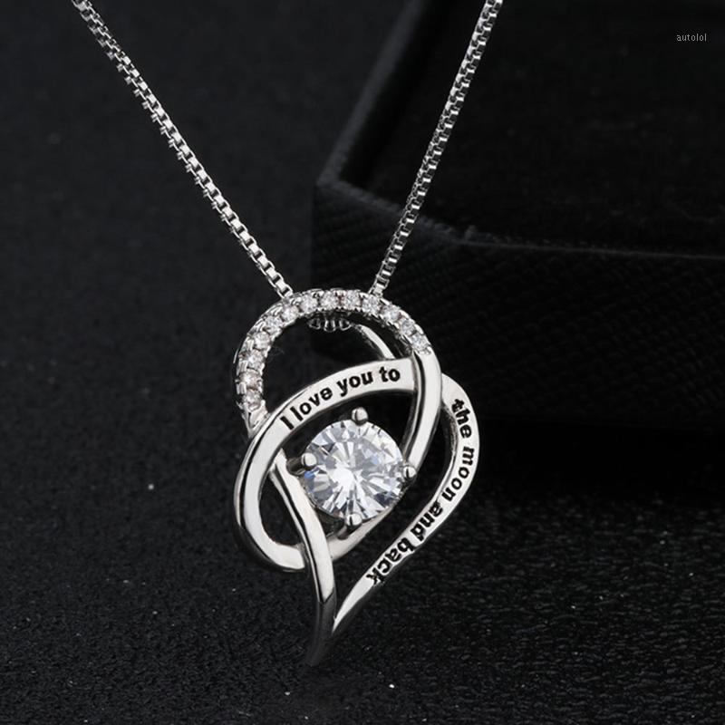 

Fashion Zircon Stone I Love You to The Moon Rhodium Plated Wedding Jewelry Romantic Love Pendant Link Chain for Women A241