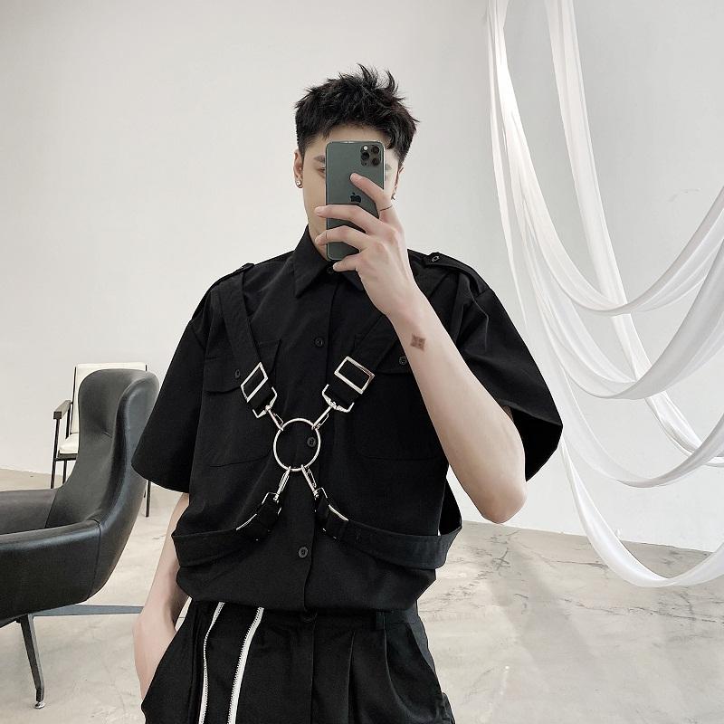 

Decoration Performance Loose Shirt Spring Autumn Solid Color Fashions Striped Shirt Men Casual Black Camisa Mens Clothing Eg50sh, Style3