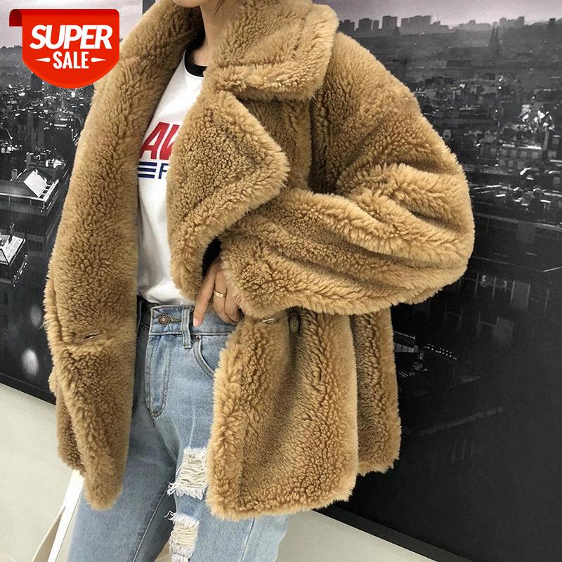 

100% Real Fur Coat Winter Jacket short teddy bear Women Natural Fur Collar Content Woven Outerwear Teddy Polar Fleece Plush #YP1Z, Black;brown
