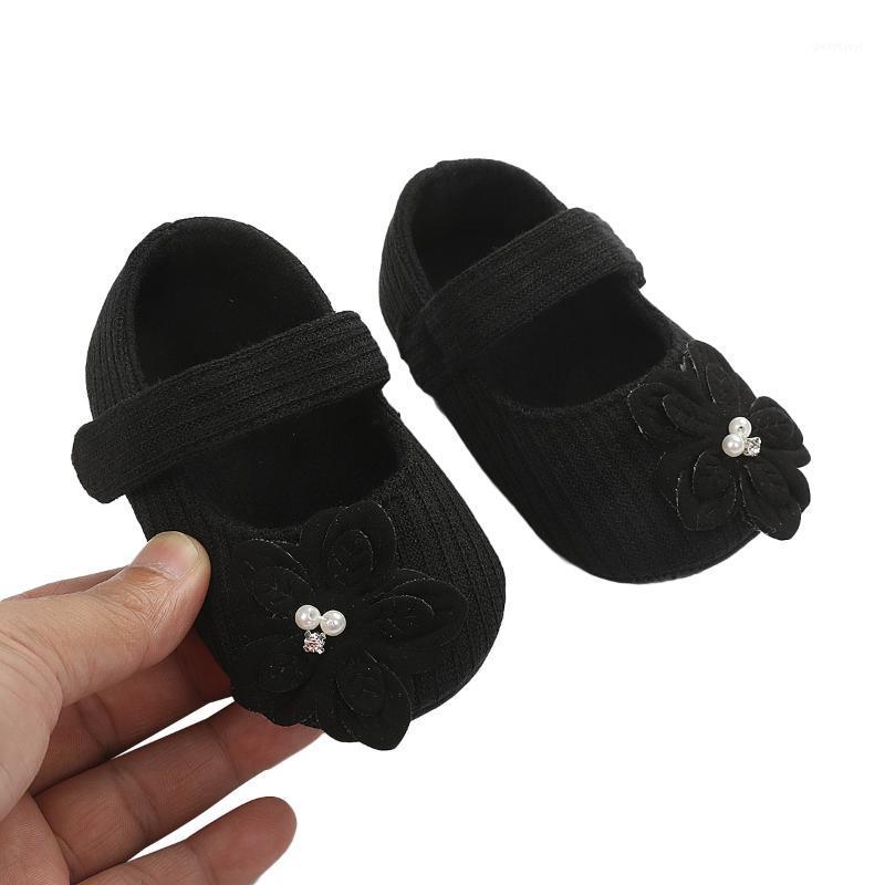 

Newborn Girls Flower Princess Shoes Black Soft Sole Mary Jane Shoes Infant Prewalker Wedding Dress Shoe1, As photo shows
