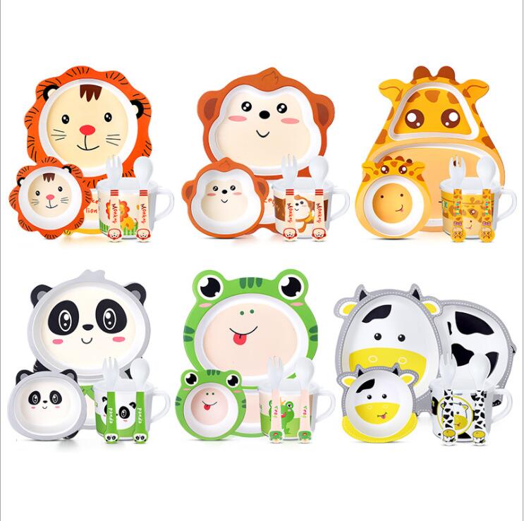 Children's Dinnerware Sets bamboo fiber grid plate baby bowl plates set gift customization of mother and kids shop Dinnerwares-image-636409228