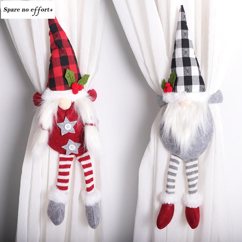 

Doll Curtain Button Christmas Decoration Felt Plaid Hat Christmas Stocking Long Legs Faceless Doll New Year's Eve Decorations