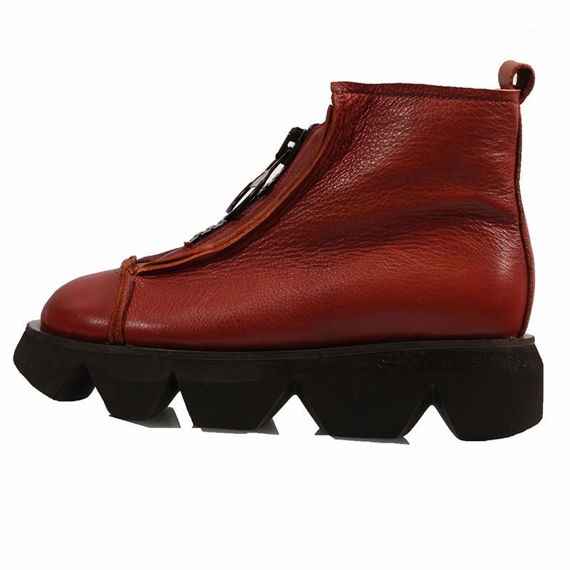 

VALLU 2020 autumn and winter new matte thick bottom wedge leather boots women flat casual round head wild leather boots1, Black